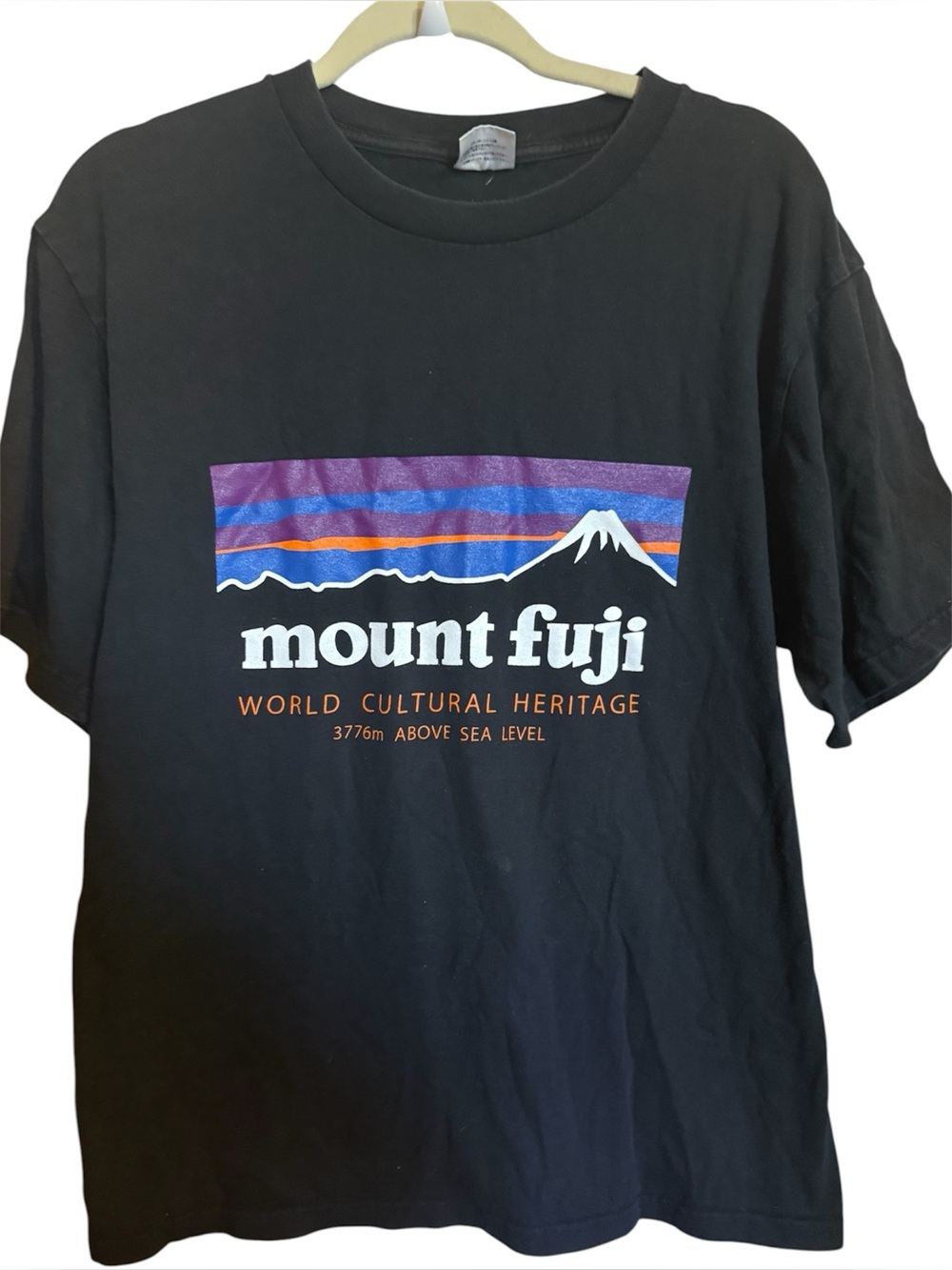 Mount Fuji Graphic Tee in Black Purple & Orange Accent unisex tshirt medium top